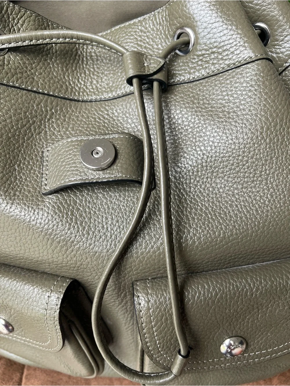 Coach Olive Green Pebbled Leather Backpack with Front Pockets Style 6145